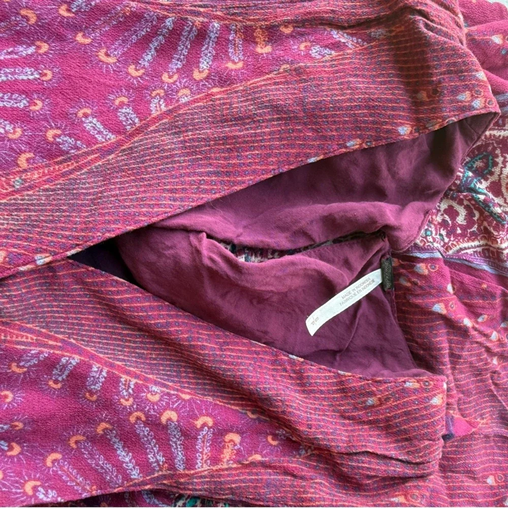 Free People Peplum Top Womens S Burgundy Paisley Sleeveless Boho V-Neck